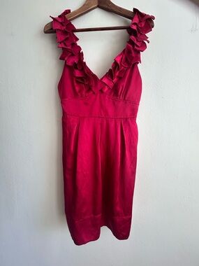 BCBG Max Azria Red Silk Flutter Ruffle Dress – Structured Cocktail / Event